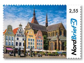 Neuer Markt Rostock - Briefmarke Maxibrief